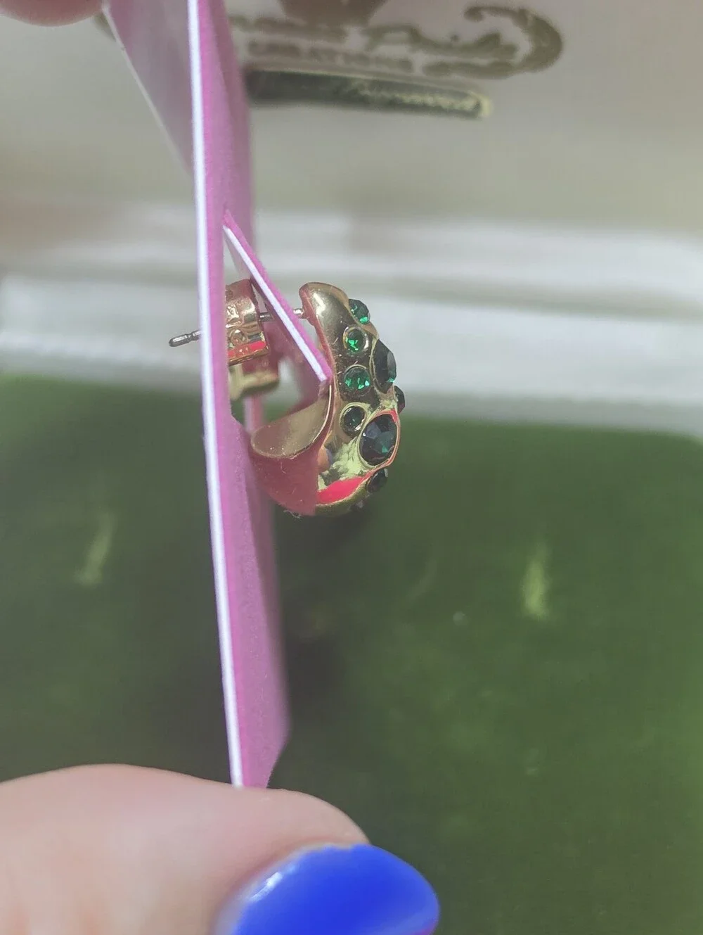 Kurt Geiger Gold Huggie Hoop Earrings with Green Stones